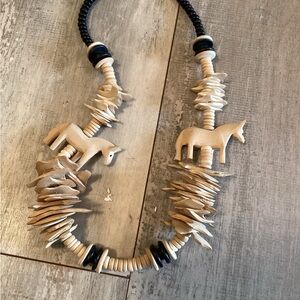 Handcrafted Beige and Black Horse Necklace